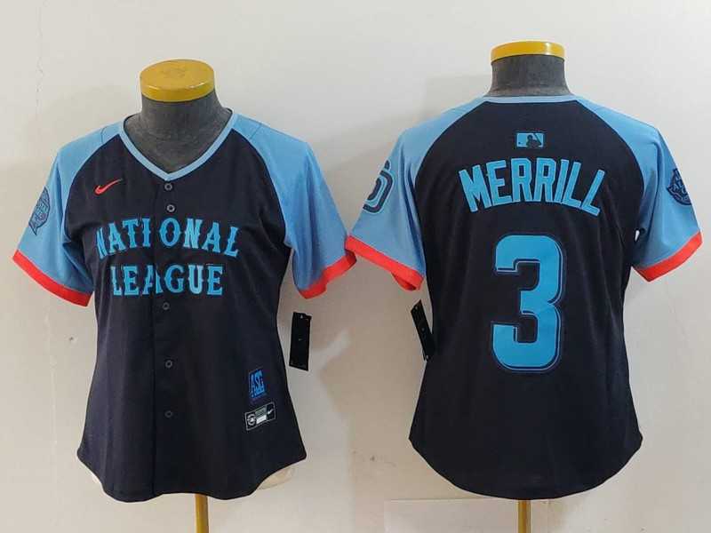 Women%27s San Diego Padres #3 Jackson Merrill Navy 2024 All Star Limited Stitched Jersey